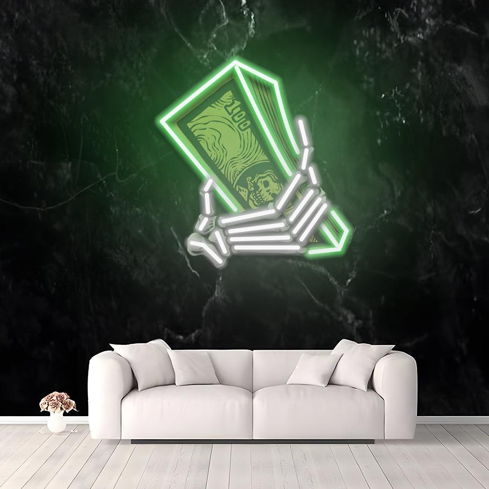 Skeleton Dollar Bills - LED Neon Sign - NeonNiche