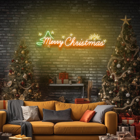 Merry Christmas Tree & Stars - LED Neon Sign