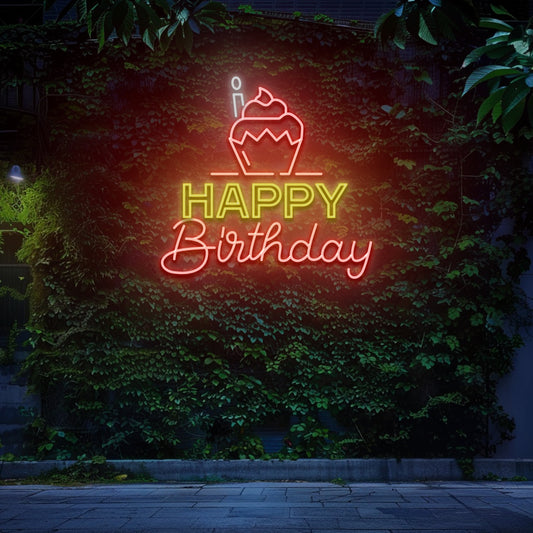 Happy Birthday Cake - LED Neon Sign