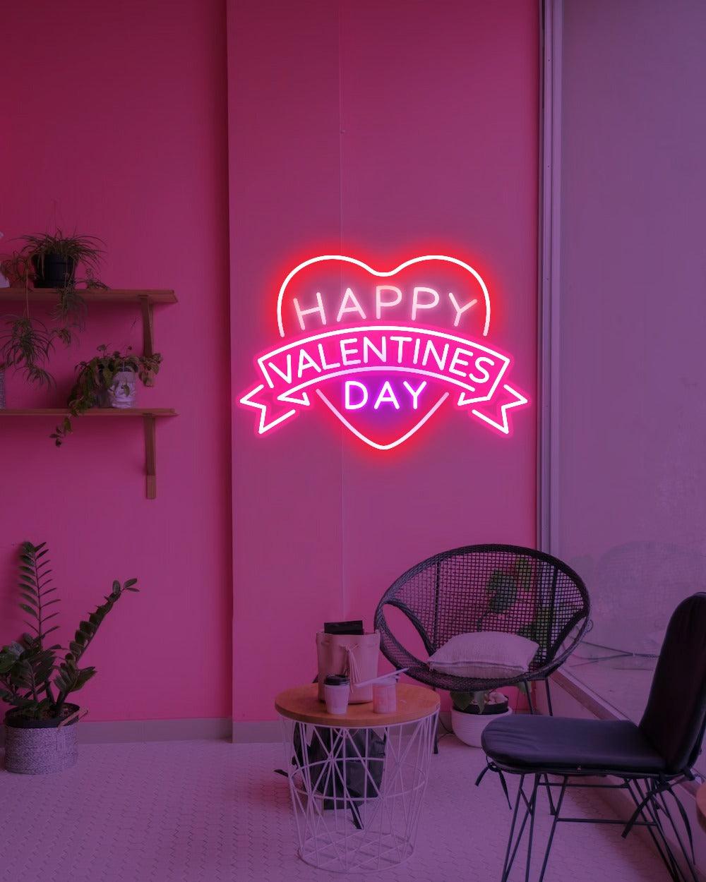 Happy Valentine's Day Heart Banner - LED Neon Sign - NeonNiche