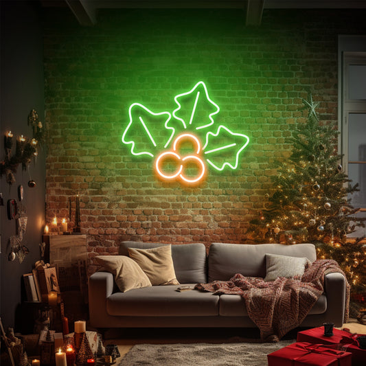 Feuilles de houx de Noël - Enseigne au néon LED