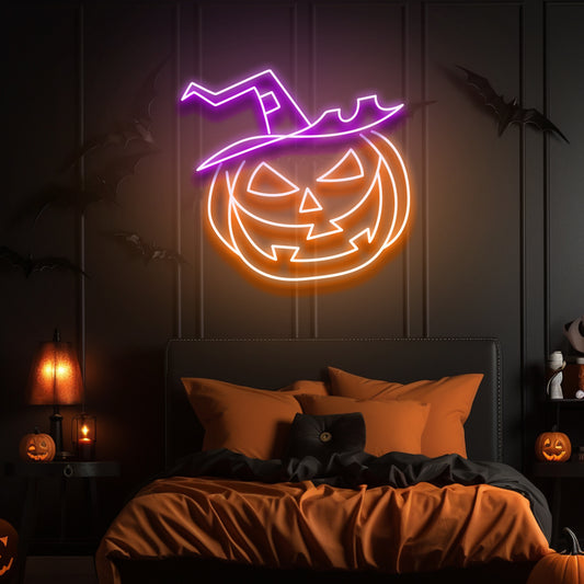 Witch Pumpkin LED Neon Sign - NeonNiche