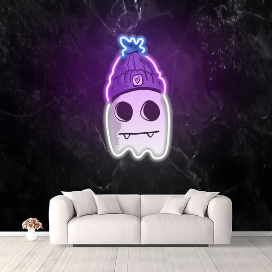Fantôme avec chapeau - Enseigne au néon LED