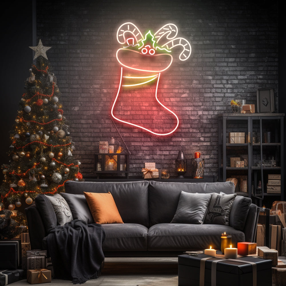 Chaussette de Noël - Enseigne au néon LED