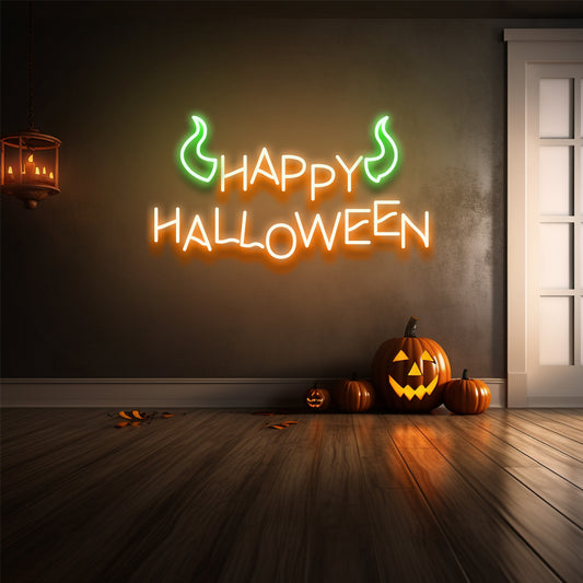 Happy Halloween Horn LED Neon Sign