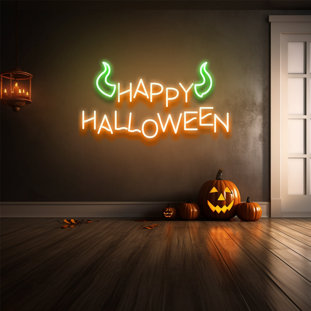 Enseigne au néon LED Happy Halloween Horn