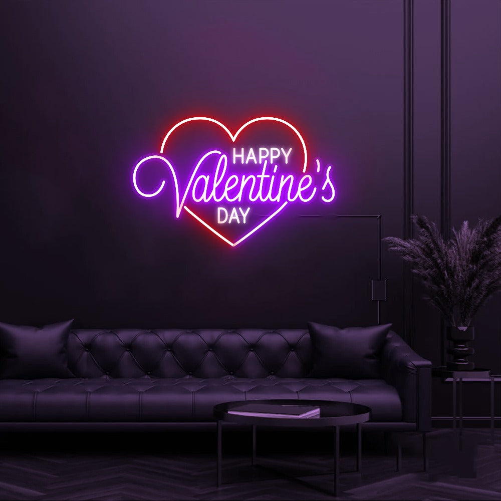 Happy Valentine's Day Heart - LED Neon Sign